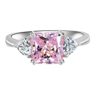 右手等待小仙阙人工宝石戒指S925纯银冰梅粉钻戒女日韩甜美莫桑钻