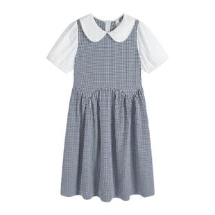 初中生连衣裙少女孩新款夏季2026大童中长裙子高中生格子学生短袖
