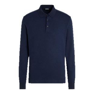 【礼物】ZEGNA杰尼亚男装冬季新品墨蓝色棉质长袖 Polo 衫