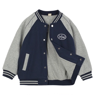 男童棒球服双层外套秋冬季儿童学院风休闲夹克中大童纯棉内里上衣