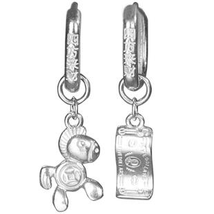 吴越老银铺马年本命年纯银耳环女小马银币设计感耳扣趣味银饰耳坠