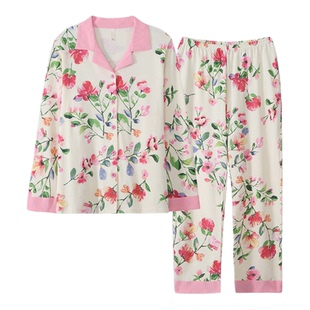 维多利亚长绒棉新款睡衣女纯棉长袖女轻奢休闲两件套家居服套装