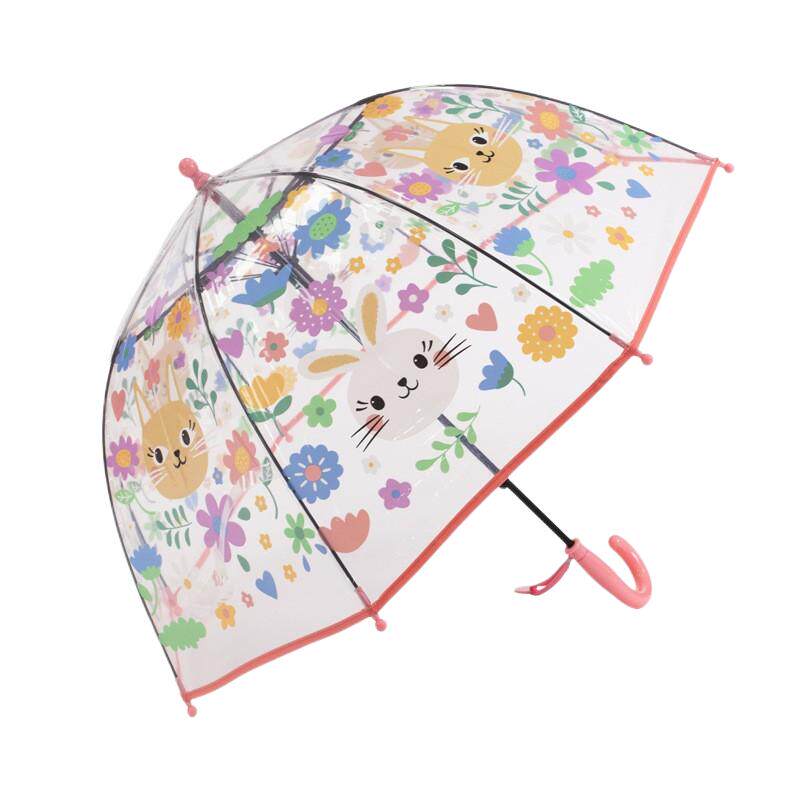 网红兔子女童幼儿园小学生儿童伞可爱加厚自动长柄伞宝宝透明雨伞