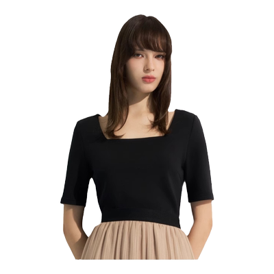 【舒适弹性】G2000女装2025商场同款柔软舒适修身剪裁方领短袖T恤