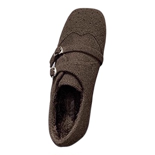 内增高复古方头乐福鞋女2026秋冬季新款英伦风加绒单鞋黑色小皮鞋