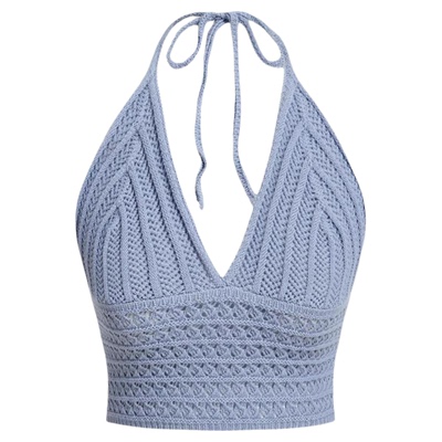 Backless lace up deep V-short vest纯色露背系带深V短款小背心