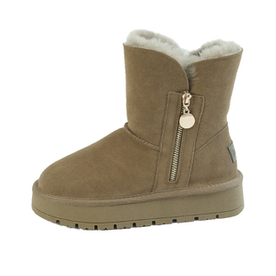 纯羊毛雪地靴女2025冬新侧拉链厚底中筒皮毛一体加绒加厚保暖棉鞋