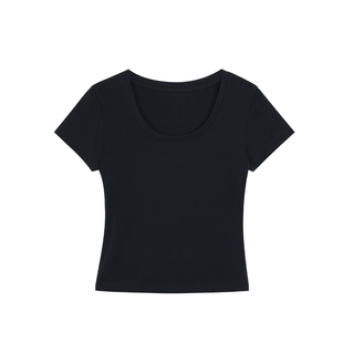 ousph【现货5折】圆领简约短袖针织上衣女夏季短款内搭修身t恤