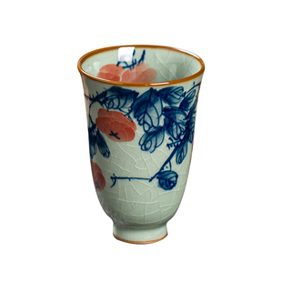 景德镇柴窑手工手绘老陶泥开片柿柿事事如意主人杯闻香杯单杯复古