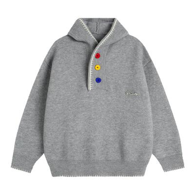 INSstudios三色绒感扣子连帽毛衣