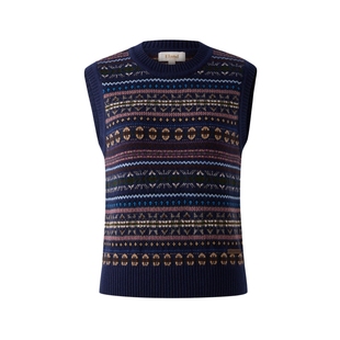 Eland衣恋马夹女费尔岛提花无袖短款针织上衣2025冬季新款