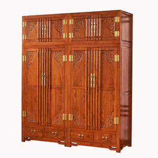 北方榆木衣柜明清仿古家具新中式实木家具多功能衣橱卧室顶箱大柜