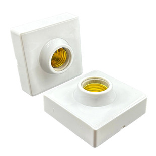 家用E27通用陶瓷灯头耐高温螺口灯座壁灯明装方形简约灯座86型