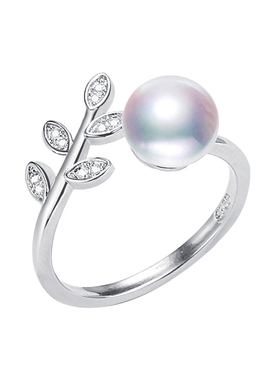 5A天然淡水珍珠树叶开口戒指