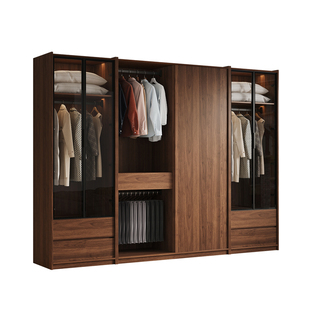 莫干山衣柜家用卧室储物柜衣帽间柜子玻璃门实木挂衣橱定制包安装