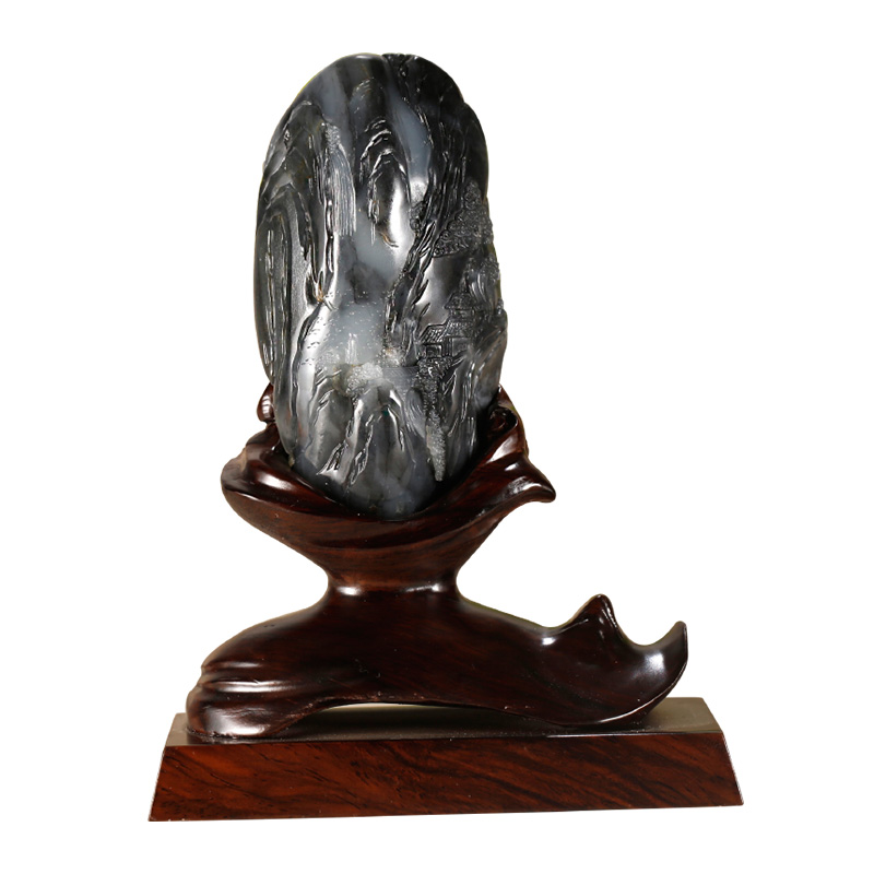 玉友和田玉青花山水摆件男款籽料风景如画意境乾坤在握玉石把玩件