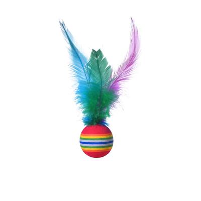 猫玩具彩虹球羽毛猫咪自嗨解闷