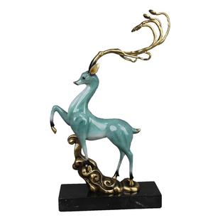 黄铜七彩神鹿祥云鹿摆件家居桌面装饰品日常送礼创意铜工艺品