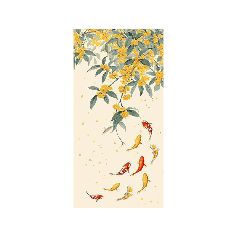 数字油画diy手绘填色填充桂花九鱼图玄关竖版大尺寸装饰画油彩画