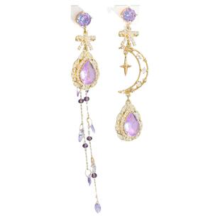 SU苏家 星云梦境 超仙显瘦银针耳钉紫色长款流苏无耳洞蚊香盘耳夹