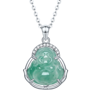 六桂福珠宝非洲翡翠吊坠佛公弥勒佛纯银项链冰种新年礼物