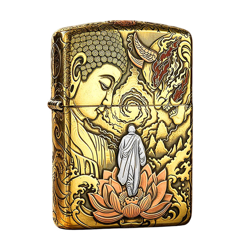 ZIPPO狼王168镶嵌紫铜恶善
