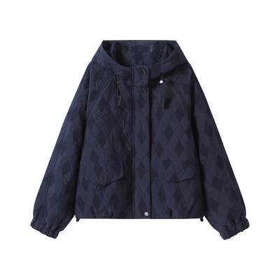 时尚冬款菱格连帽棉服显瘦厚外套