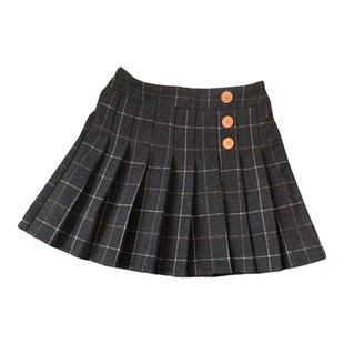女童毛呢半身裙格子儿童百褶裙春秋装短裙子宝宝JK学院风大童加绒