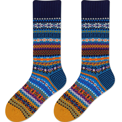 民族风复古工装靴彩色粗毛线长袜