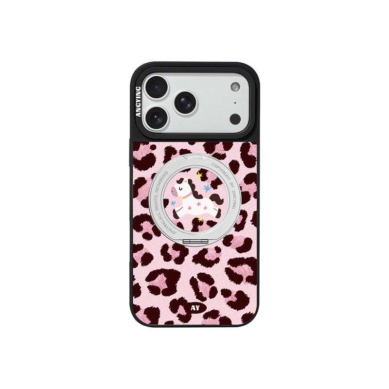 ANGYING × 粉豹纹小马适用苹果17promax手机壳新款iphone16pro磁吸带支架ip15支点Yo6新年红可爱套高级感女