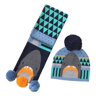 儿童帽子围巾套装冬季纯棉男童女童提花针织帽子围巾两件套韩版潮