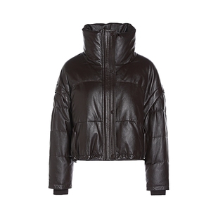 JESSIE羊皮革短款立领绗缝羽绒服女90鸭绒茧型外套2025年冬季新款