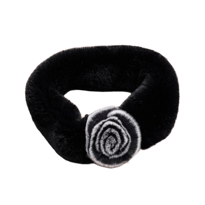 小版山茶花双面獭兔毛磁吸扣围脖