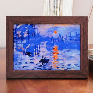 数绵羊羊毛毡戳戳乐diy材料包 饰摆件送情侣礼物 莫奈日出相框画装