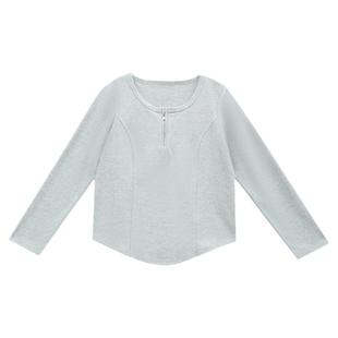 120斤的大杨 早秋百搭圆领正肩长袖t恤女小个子微胖打底休闲上衣