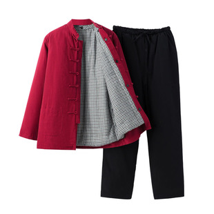 中式男装唐装男棉袄套装中老年加厚纯棉花手工棉衣可拆卸棉服冬装