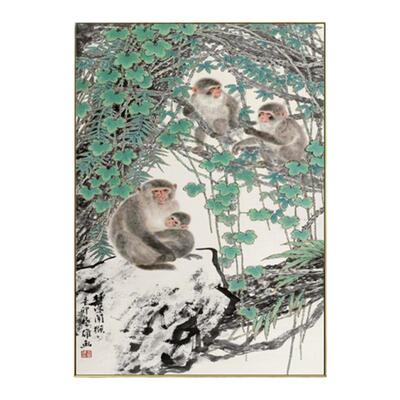 新中式猴子竖版装饰画