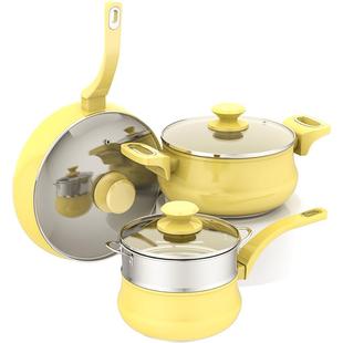 MSMK陶瓷小奶锅不粘锅宝宝婴儿辅食锅家用黄色泡面汤锅煎锅平底锅