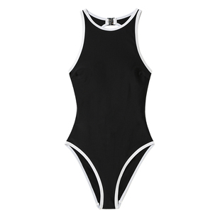 Limone新款泡温泉经典黑色连体泳衣大露背泳装欧美沙滩海边度假风