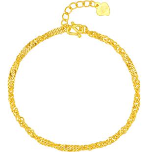 周大生水波纹黄金手链女计价足金简约百搭素链手饰生日礼物送女友