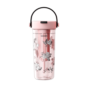 GOOM艺术手绘水杯2026新款女生吸管杯夏日高颜值便携茶水分离杯子