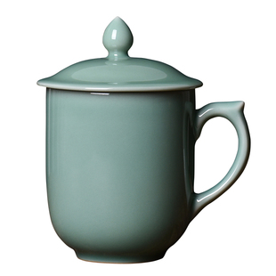 龙泉窑青瓷徐建新大师将军杯陶瓷会议杯泡茶杯带盖老板办公茶杯子