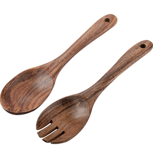 日式木质沙拉勺子叉勺套装搅拌勺汤匙家用天然原木勺水果蔬菜叉子