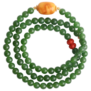 心斋堂【青灯】收藏苹果绿碧玉多圈手链冰底玉石和田玉手串老花蜡