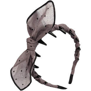 复古波点蝴蝶结带齿高颅顶发箍女兔耳朵头箍外出百搭防滑发卡头饰