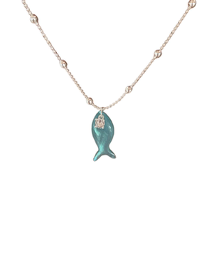 KISOL海边度假蓝色小鱼项链耳环~