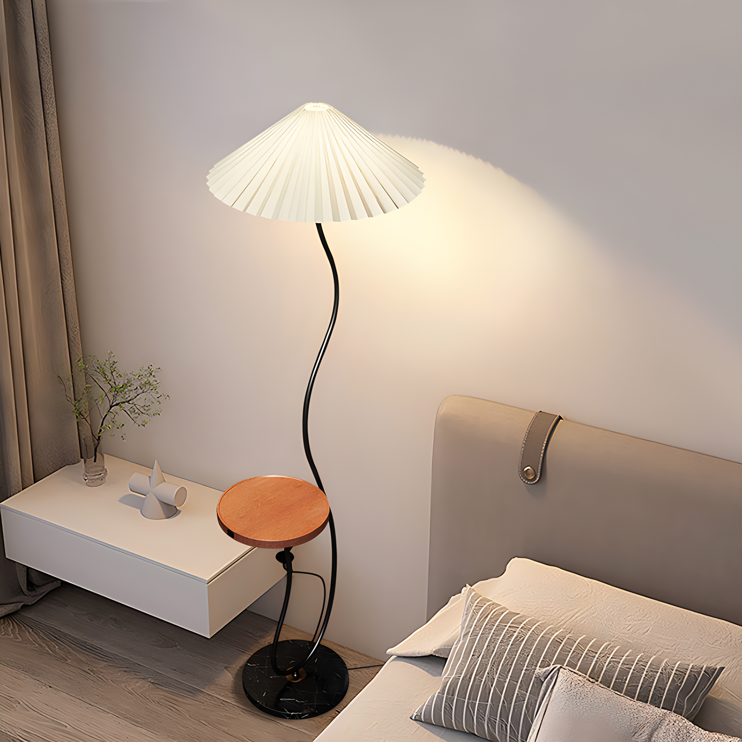 百褶落地灯客厅2024新款轻奢高级感置物架一体卧室床头沙发灯441