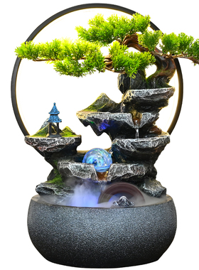 招财循环水景假山流水风水轮摆件