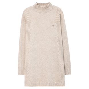 恒源祥半高领针织羊毛衫女秋冬新款小个子套头中长款宽松打底衫