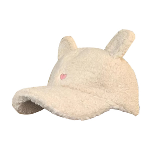 鸭舌帽子女2025新款冬季可爱毛茸茸保暖羊羔毛绒米菲兔耳朵棒球帽